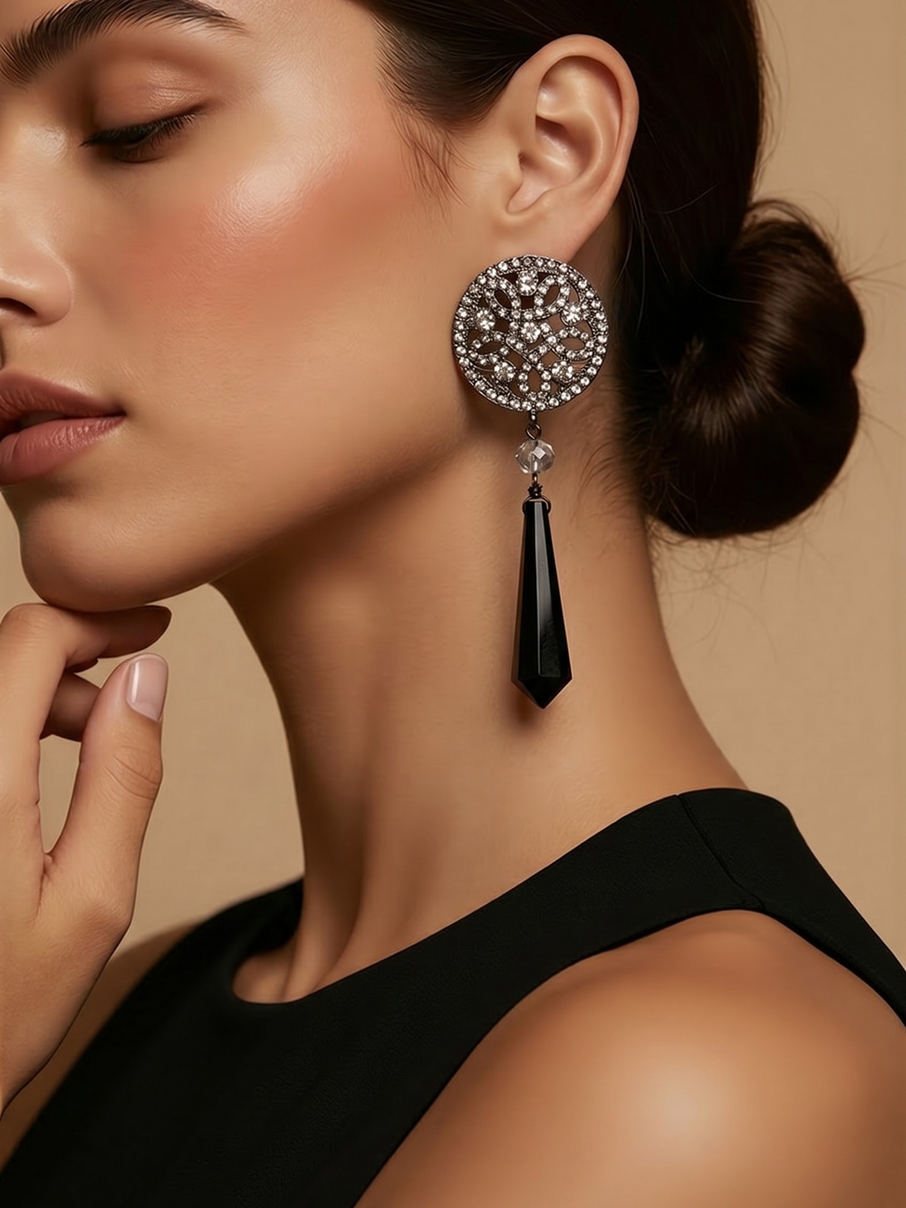Chico’s Crystal Black Gun Metal Earrings